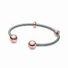 Bracelets * | Pandora Moments 14K Rose Gold Plated & Silver Interchangeable End Cap Bangle Bracelet Women