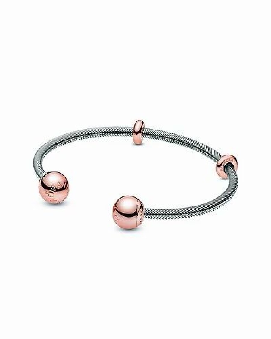 Bracelets * | Pandora Moments 14K Rose Gold Plated & Silver Interchangeable End Cap Bangle Bracelet Women