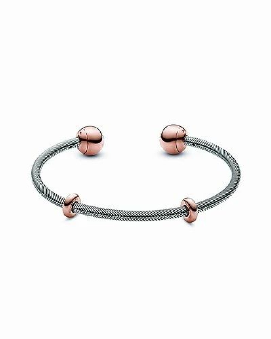 Bracelets * | Pandora Moments 14K Rose Gold Plated & Silver Interchangeable End Cap Bangle Bracelet Women