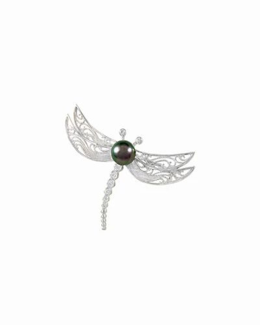 Pins * | Splendid Pearls Rhodium Plated Silver 8-8.5Mm Pearl Brooch Women