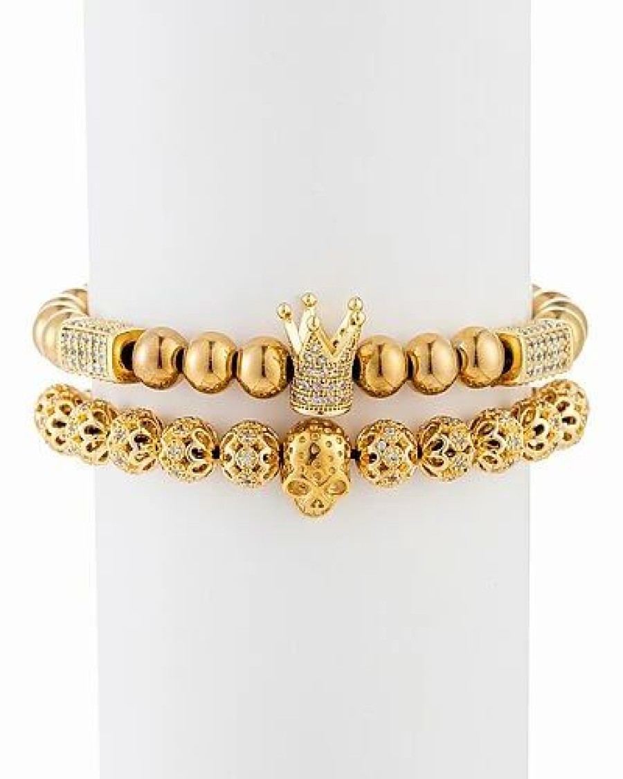 Bracelets * | Eye Candy La Uxe Collection Titanium Cz Adrian Skull & Crown Stretch Bracelet Women