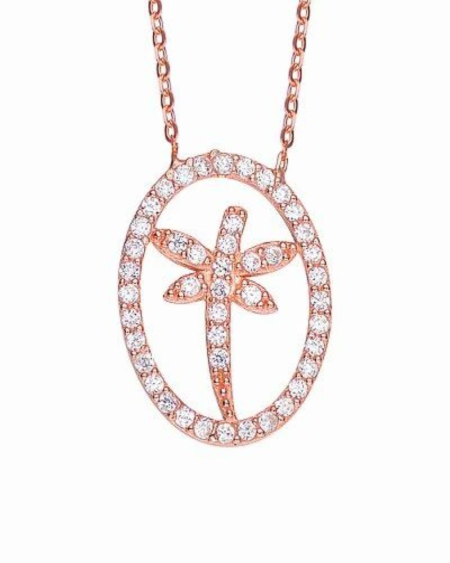 Necklaces * | Genevive 18K Rose Gold Vermeil Cz Necklace Women