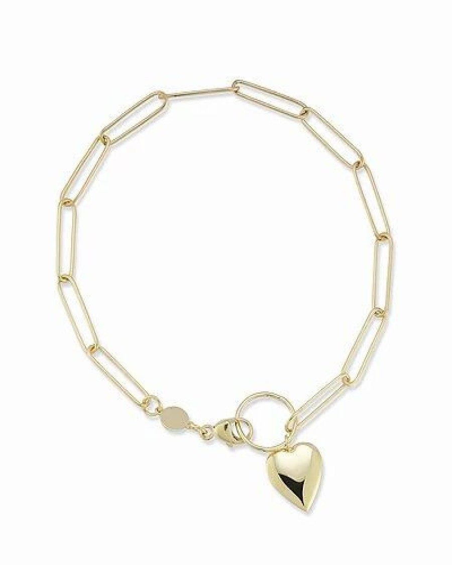 Bracelets * | 14K Italian Gold Heart Paperclip Chain Bracelet Women