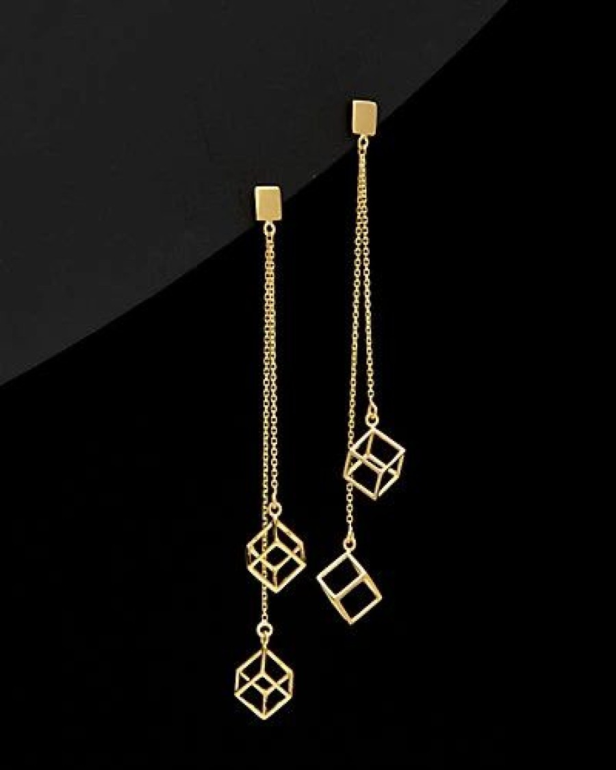 Earrings * | 14K Italian Gold 3D Cube Dangle Earrings Women