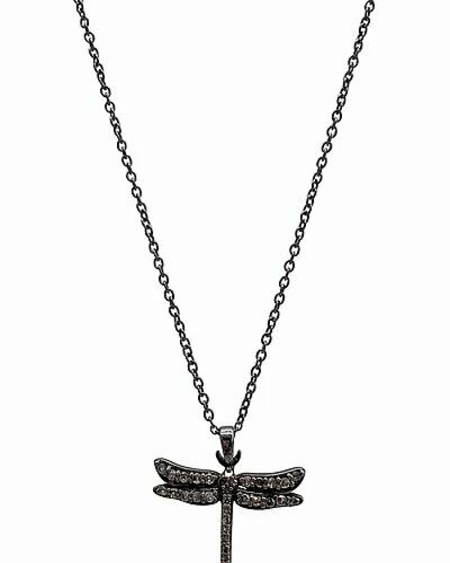 Necklaces * | Adornia Fine Silver 0.20 Ct. Tw. Diamond Dragonfly Necklace Women