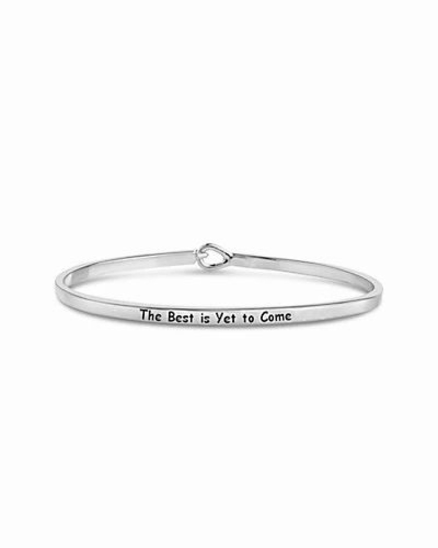 Bracelets * | Sterling Forever Rhodium Plated Mantra Bangle Bracelet Women