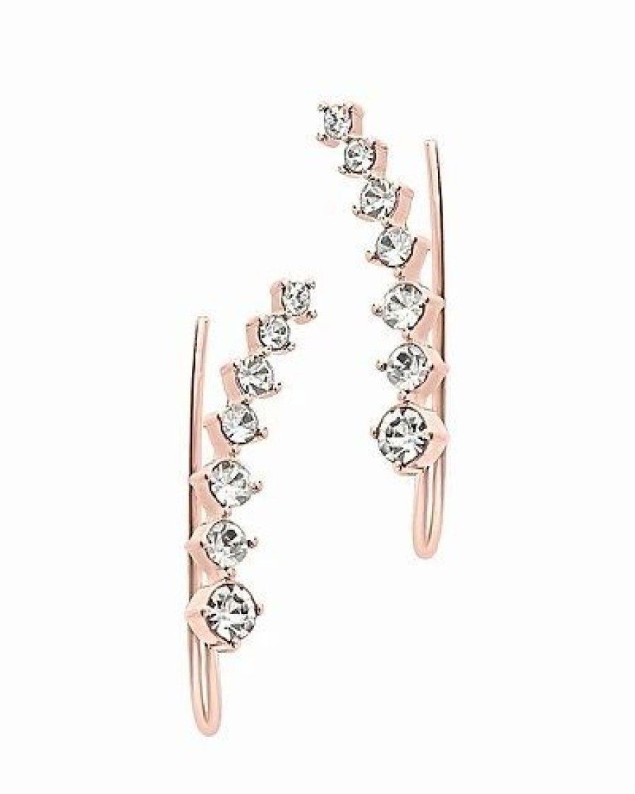 Earrings * | Sterling Forever 14K Rose Gold Plated Cz Graduated Crawler Earrings Women