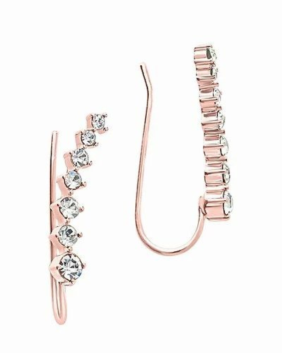 Earrings * | Sterling Forever 14K Rose Gold Plated Cz Graduated Crawler Earrings Women