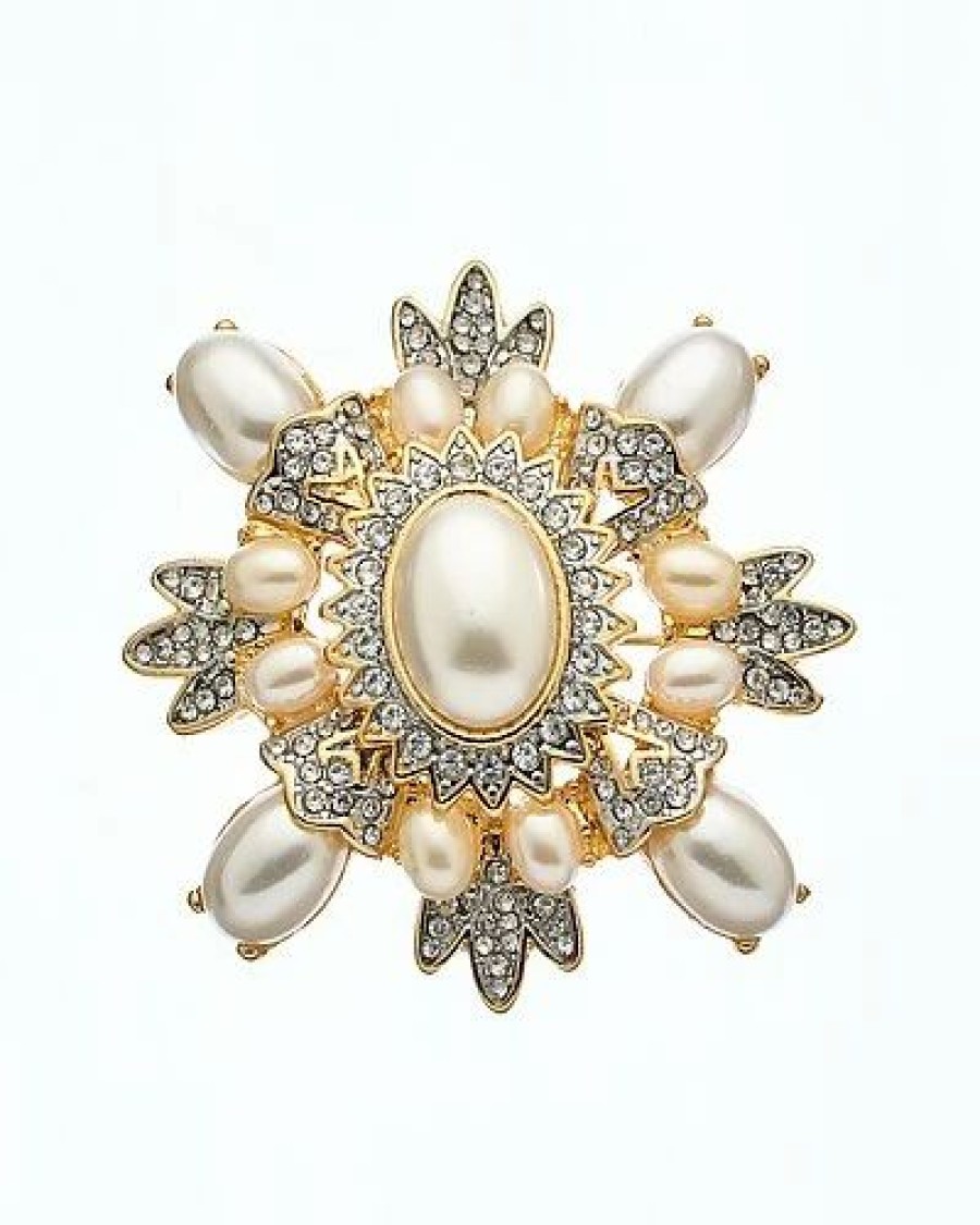 Pins * | Kenneth Jay Lane Plated 8-18Mm Faux Pearl Brooch Women