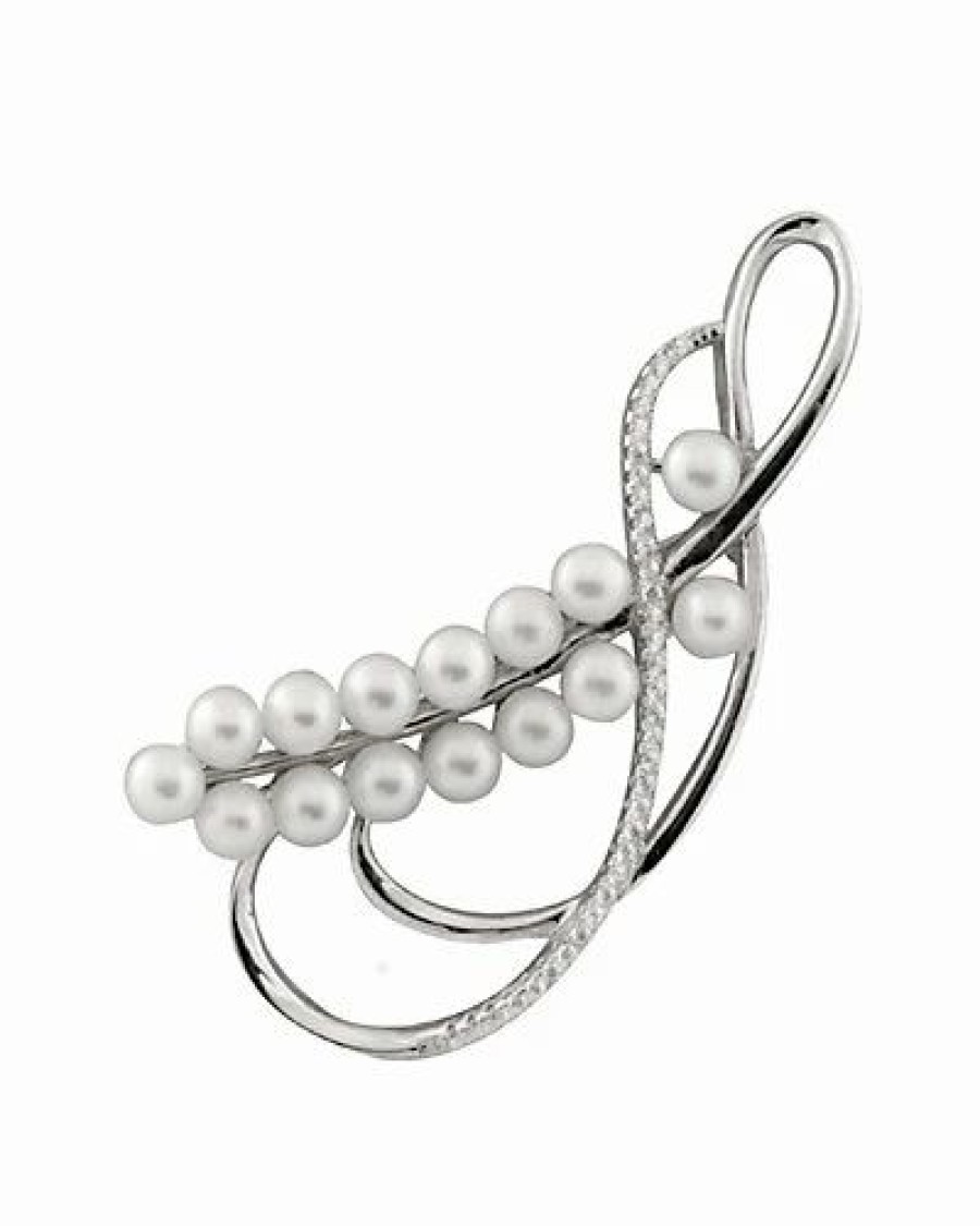 Pins * | Splendid Pearls Rhodium Over Silver 4-5Mm Pearl Brooch Women