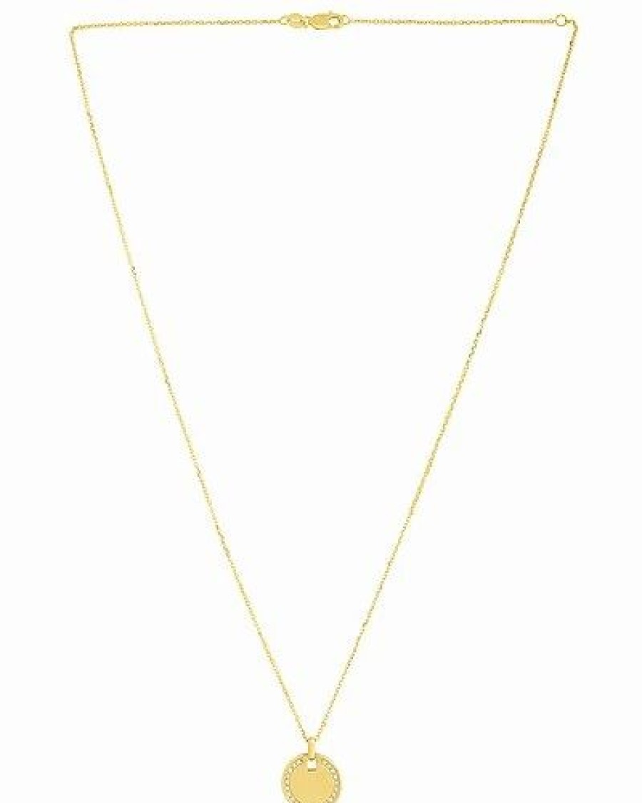 Necklaces * | 14K Italian Gold Diamond Round Tag Necklace Women