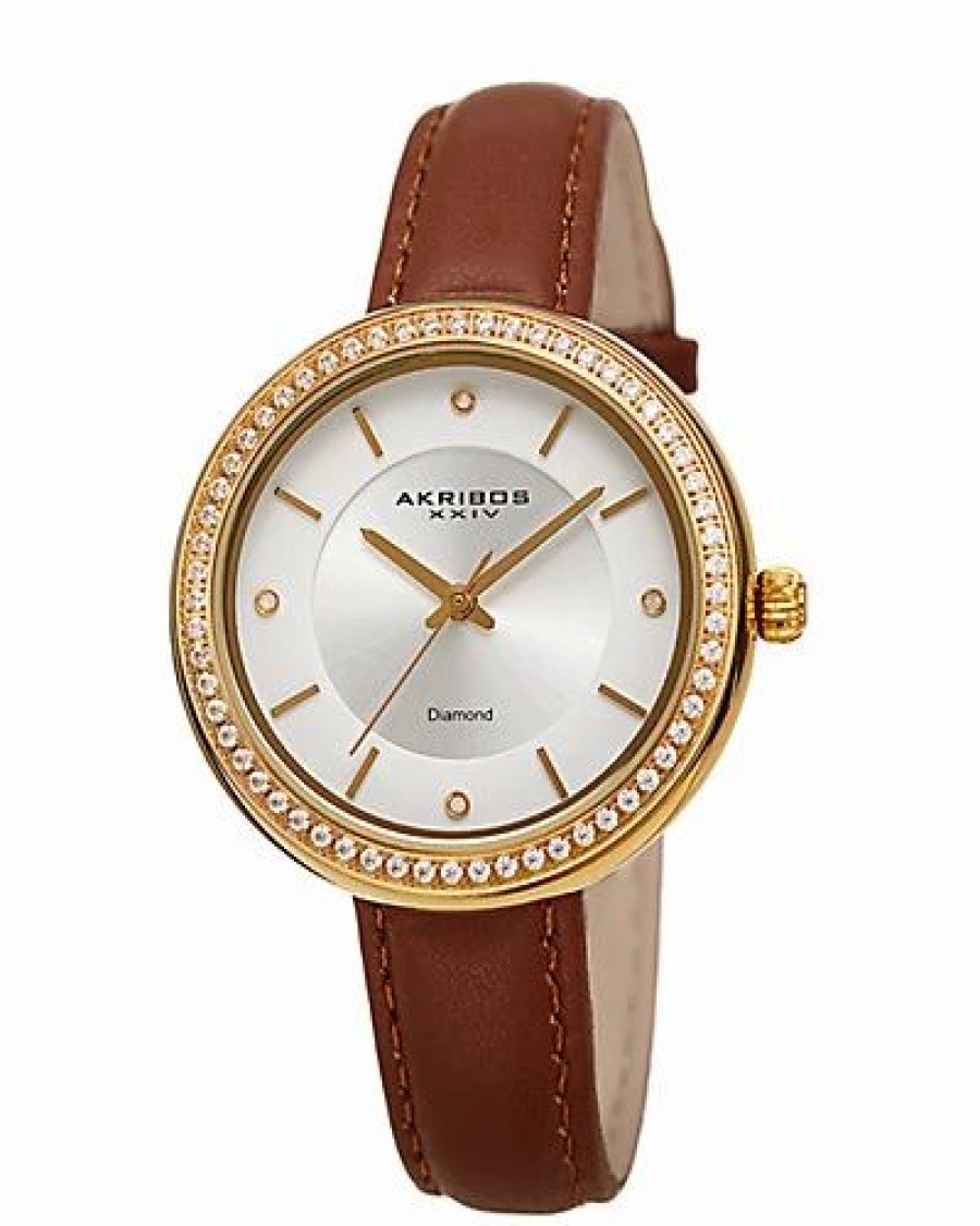 Watches * | Akribos Xxiv Women'S Leather Diamond Watch