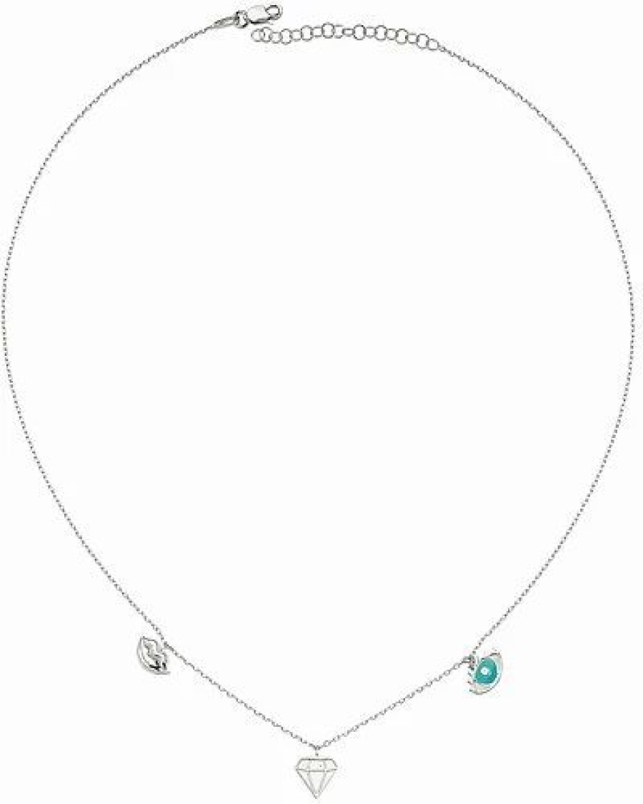 Necklaces * | Amorium Silver Cz Lips & Eye Necklace Women