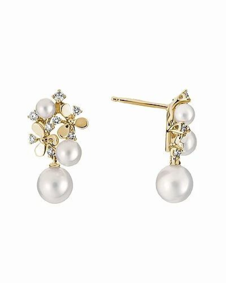 Earrings * | Pearls 14K 0.28 Ct. Tw. Diamond Pearl Drop Earrings Women