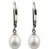 Earrings * | Splendid Pearls Freshwater Pearls Rhodium Plated Silver 7.5-8Mm Freshwater Pearl Drop Earrings Women