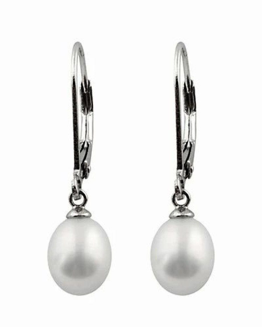 Earrings * | Splendid Pearls Freshwater Pearls Rhodium Plated Silver 7.5-8Mm Freshwater Pearl Drop Earrings Women