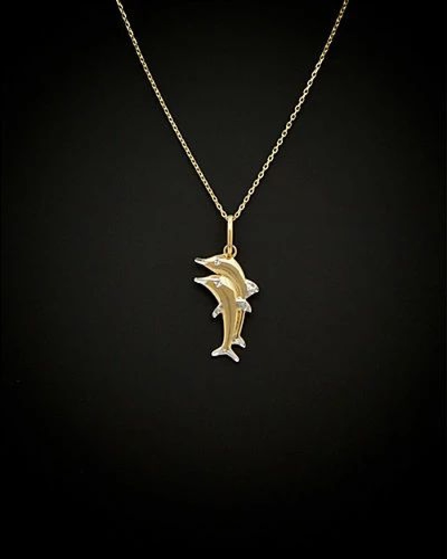 Necklaces * | 14K Italian Gold Two-Tone Double Dolphin Adjustable Necklace Women