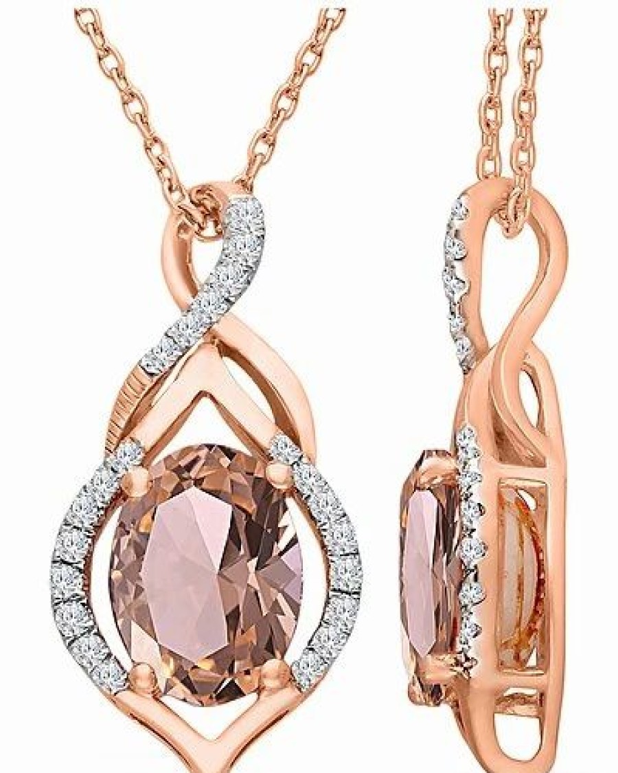 Necklaces * | Kallati 14K Rose Gold 1.30 Ct. Tw. Diamond & Morganite Pendant Necklace Women