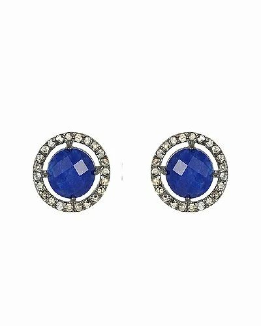 Earrings * | Adornia Plated 2.20 Ct. Tw. Diamond & Lapis Round Studs Women