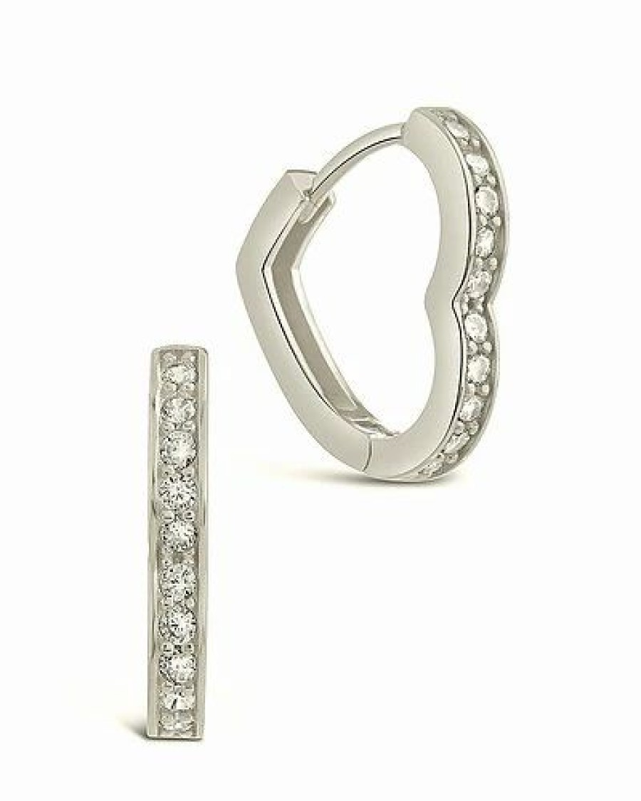 Earrings * | Sterling Forever Cz Heart Micro Hoops Women