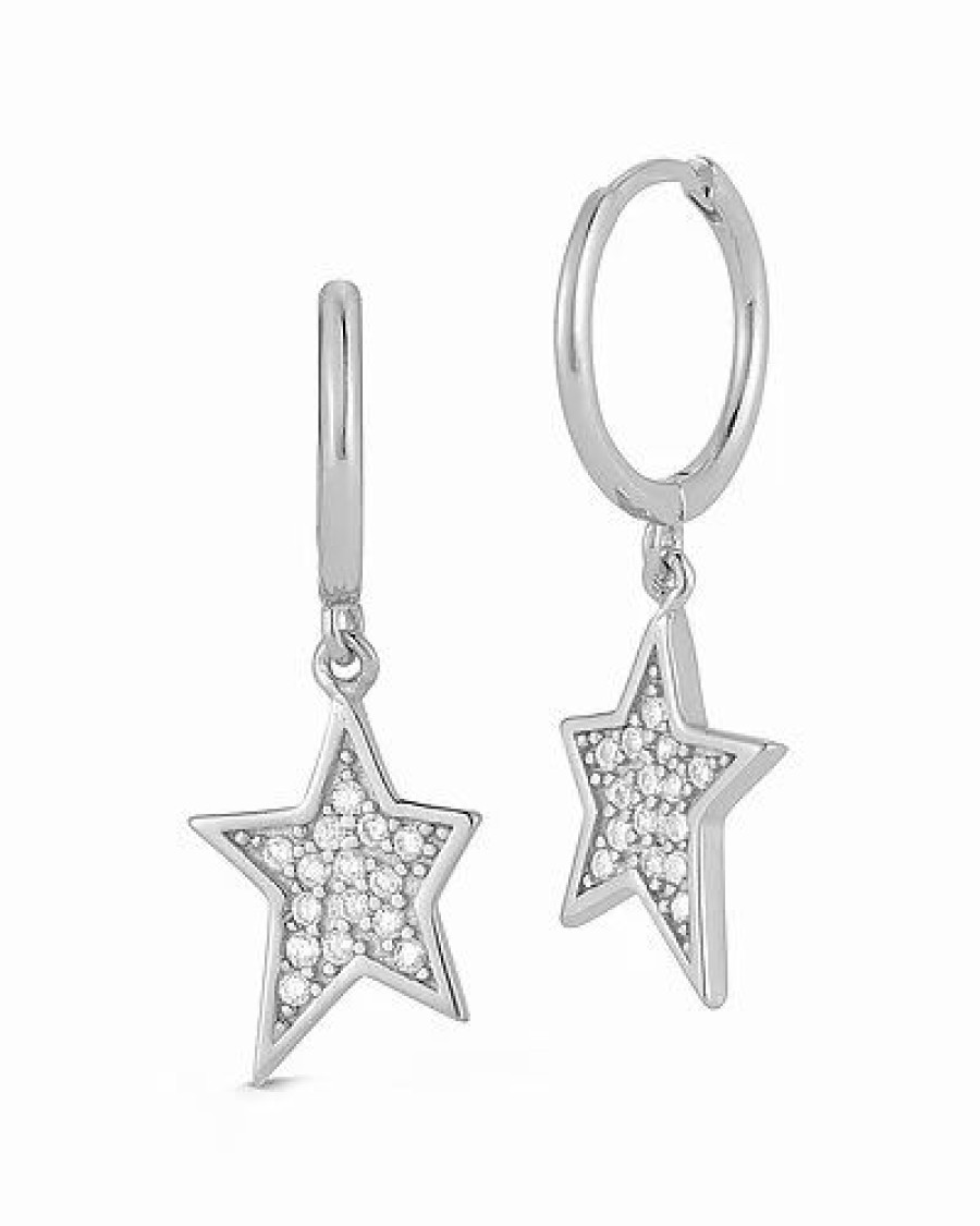 Earrings * | Glaze Jewelry Silver Cz Star Huggie Earrings Women