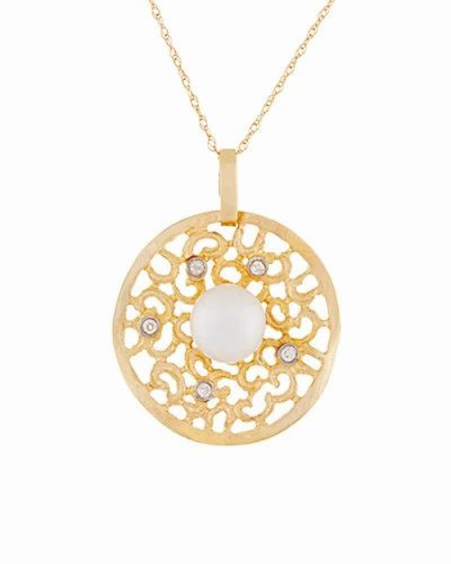 Necklaces * | Masako Pearls 14K Diamond 8-8.5Mm Pearl Medallion Pendant Necklace Women