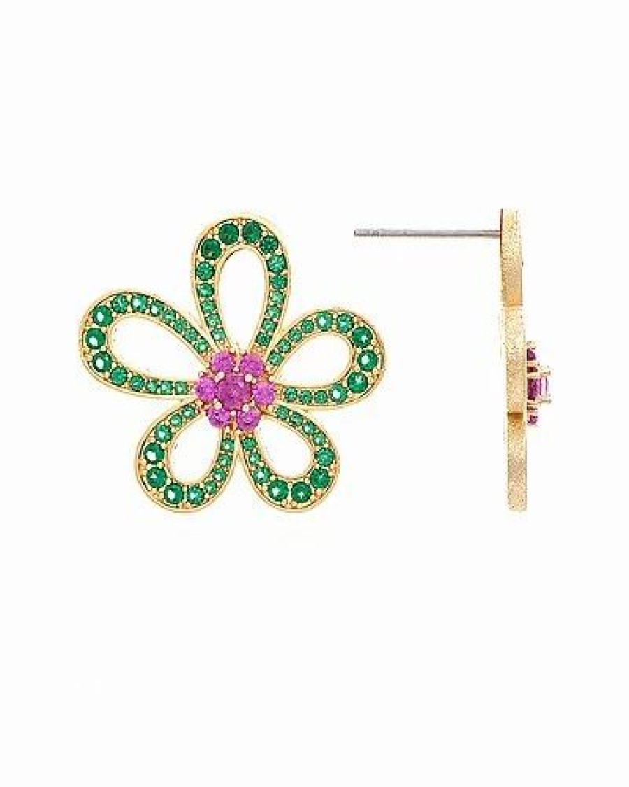 Earrings * | Rivka Friedman 18K Plated Crystal Flower Earrings Women