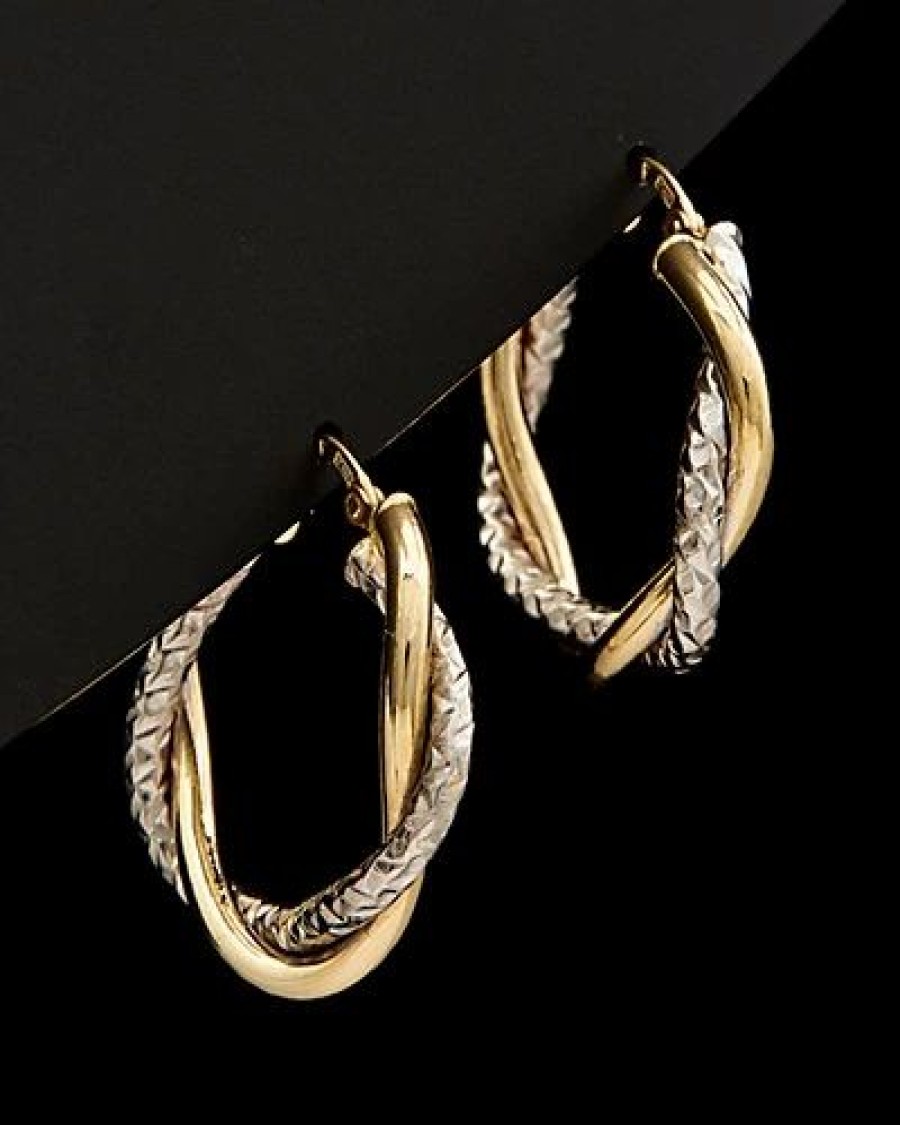 Earrings * | 14K Two-Tone Italian Gold Intertwined Hoops Women