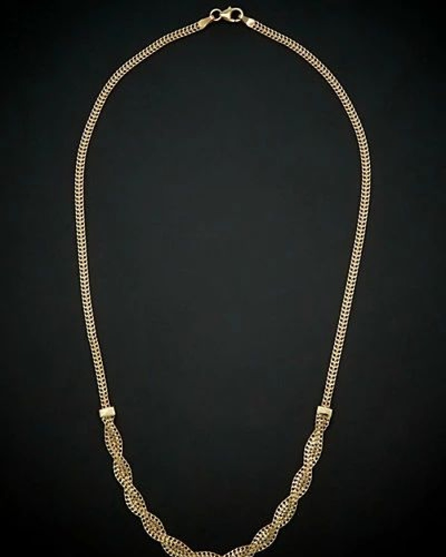 Necklaces * | 14K Italian Gold Braided Curb Link Necklace Women