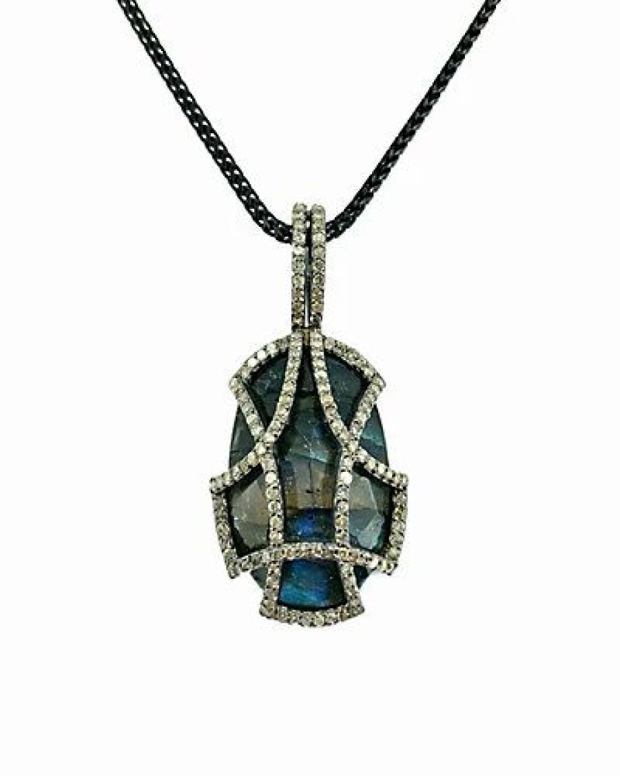 Necklaces * | Arthur Marder Fine Jewelry Silver 1.20 Ct. Tw. Diamond & Labradorite Pendant Necklace Women