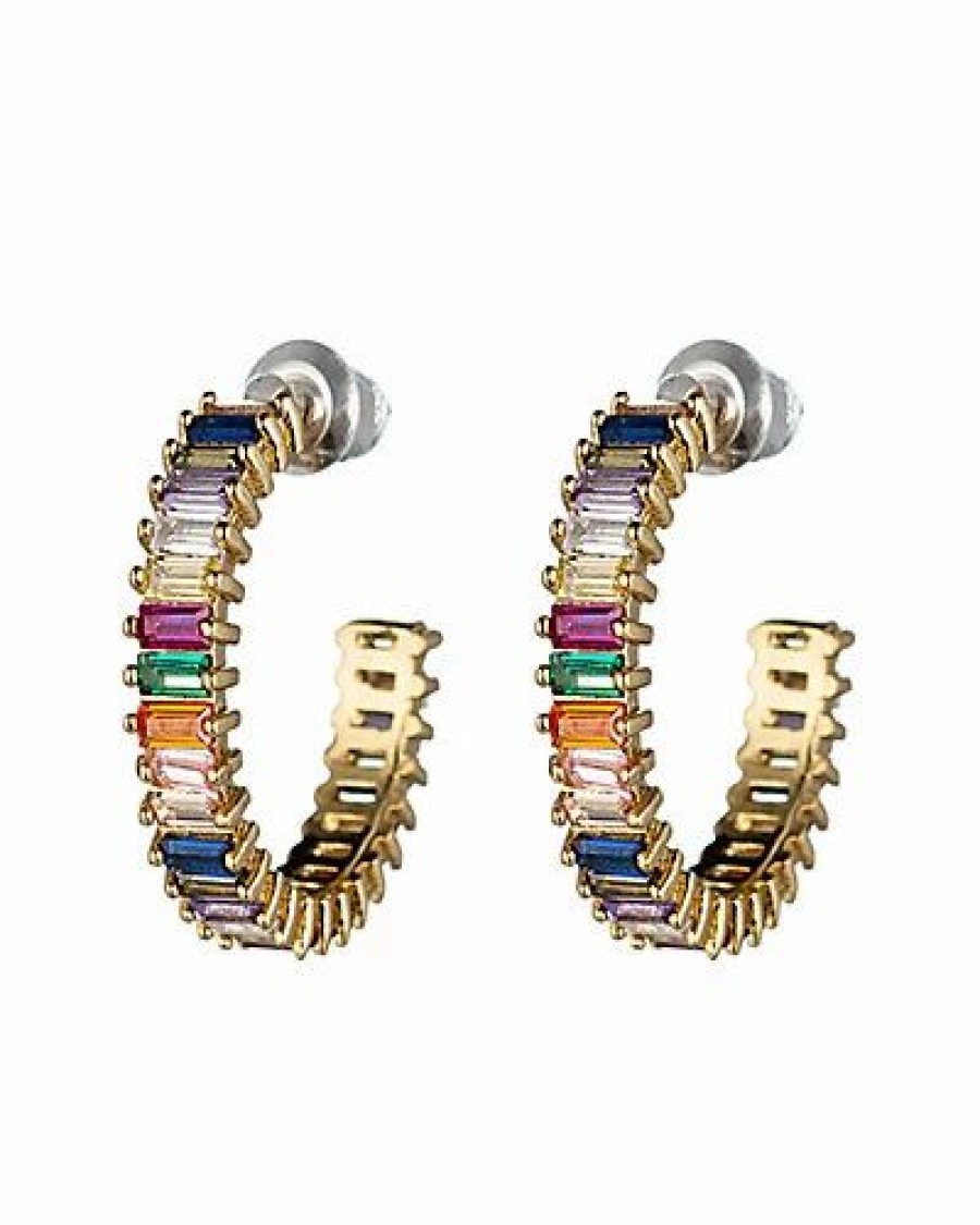 Earrings * | Eye Candy La 18K Gold Plated Huggie Cz Crystal Rainbow Earring Women