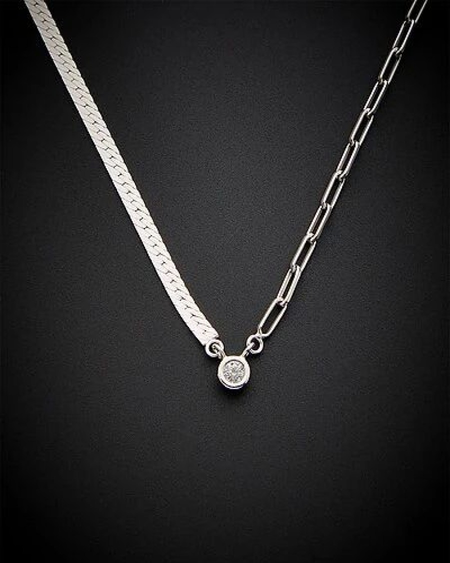 Necklaces * | Meshmerise 18K Over Silver Diamond Necklace Women White Gold Rose Gold