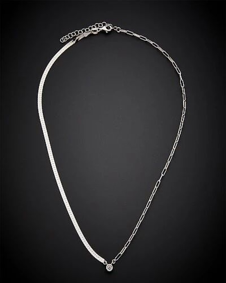 Necklaces * | Meshmerise 18K Over Silver Diamond Necklace Women White Gold Rose Gold