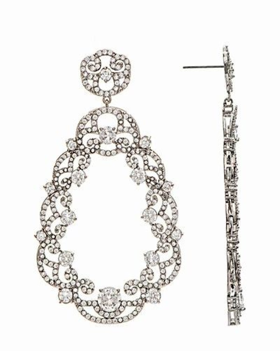 Earrings * | Rivka Friedman Hodium Plated Cz Scroll Statement Earrings Women