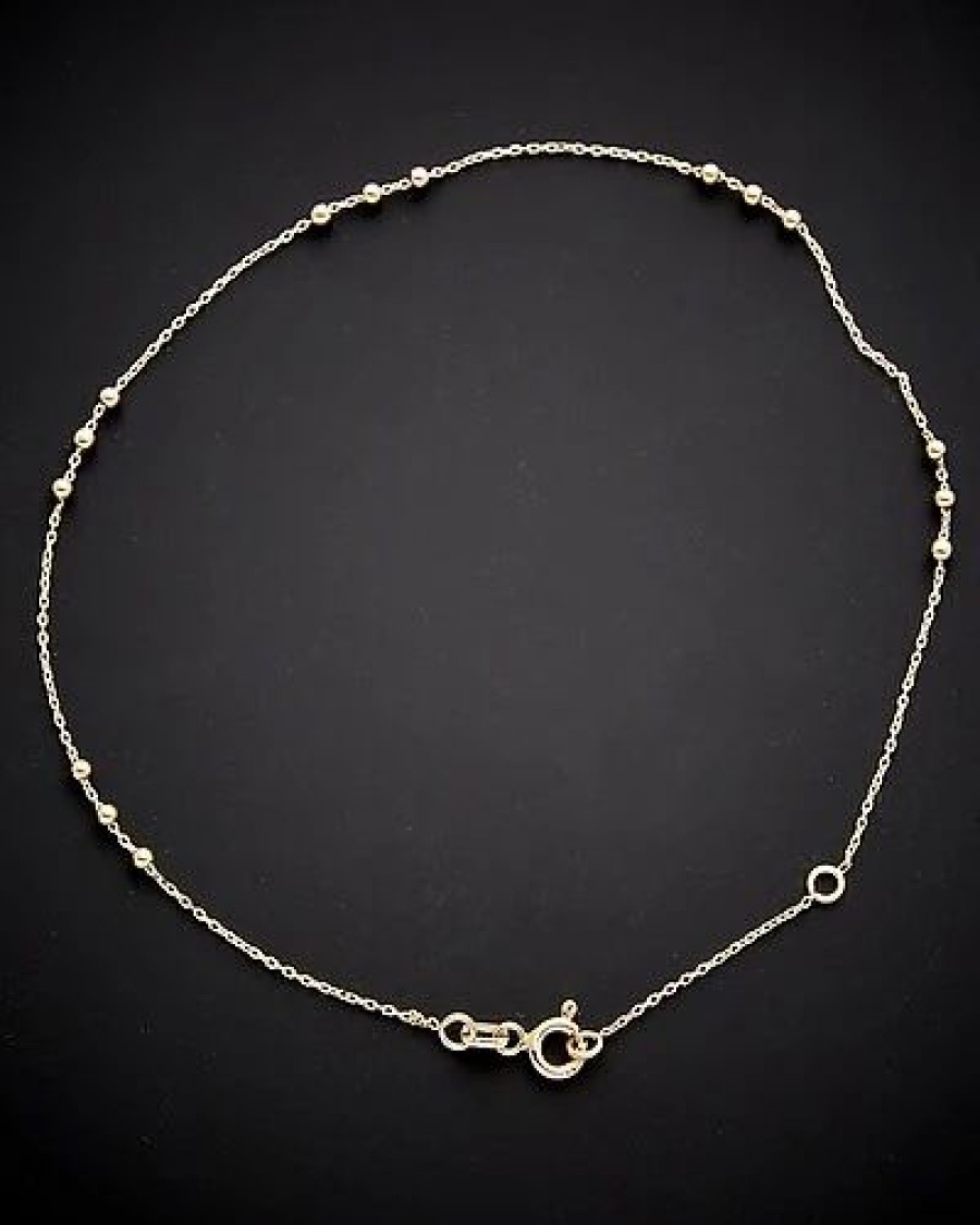 Bracelets * | 14K Italian Gold Bead Station Ankle Bracelet Women