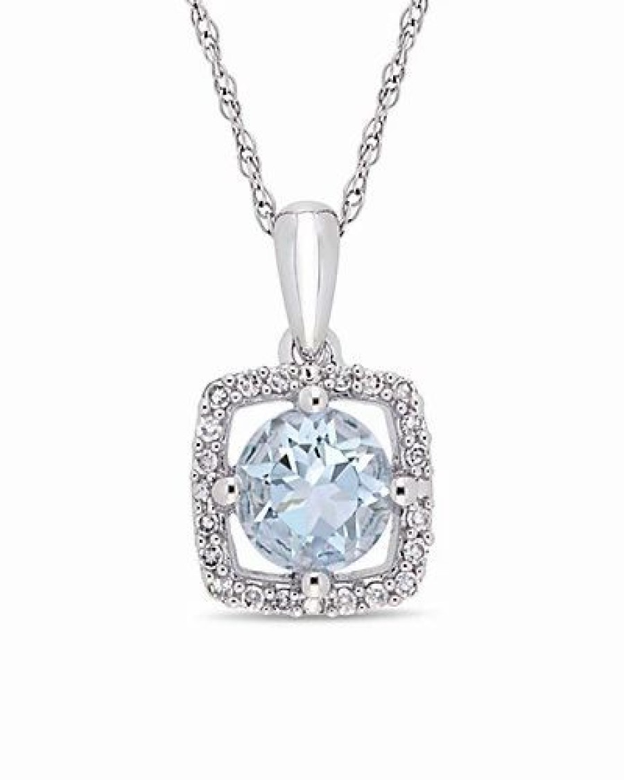 Necklaces * | Rina Limor 10K 0.80 Ct. Tw. Diamond & Aquamarine Square Halo Necklace Women