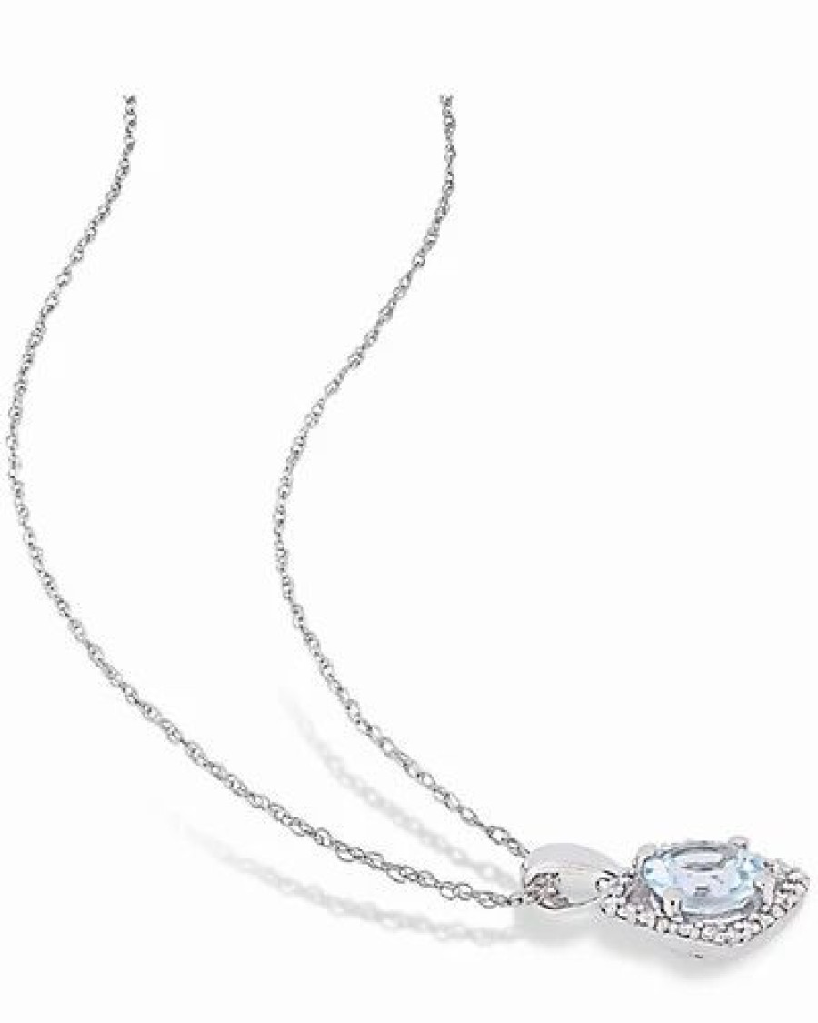 Necklaces * | Rina Limor 10K 0.80 Ct. Tw. Diamond & Aquamarine Square Halo Necklace Women