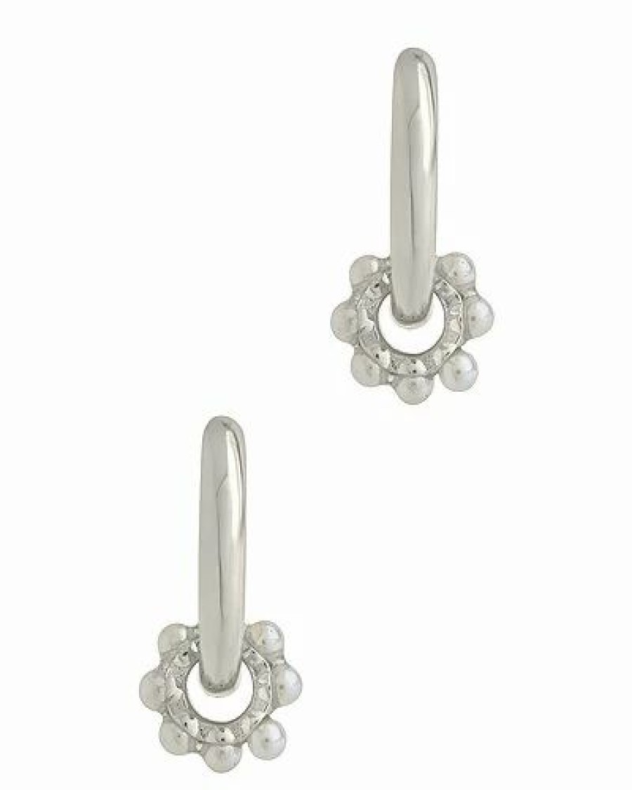 Earrings * | Sterling Forever 2Mm Pearl Cz Alana Pearl Hoops Women