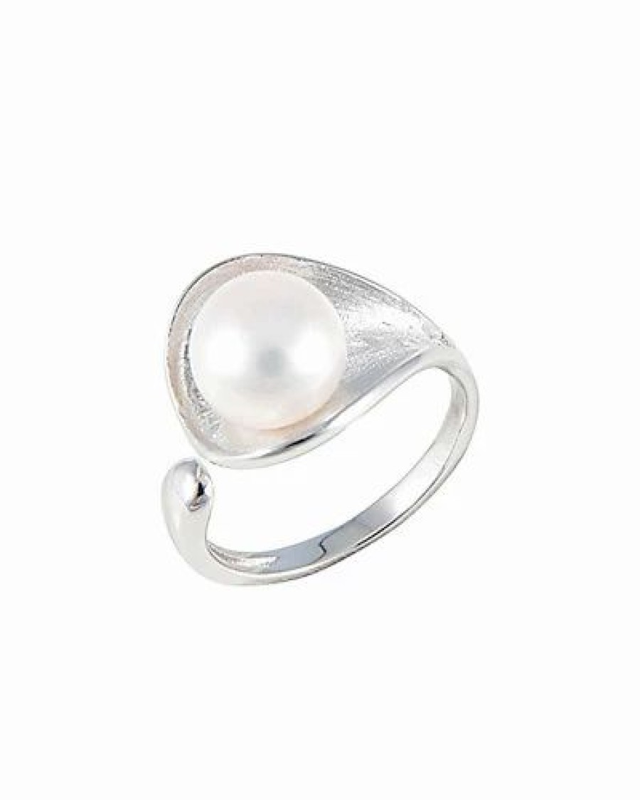 Rings * | Splendid Pearls Rhodium Plated Silver 9-9.5Mm Freshwater Pearl Ring Women