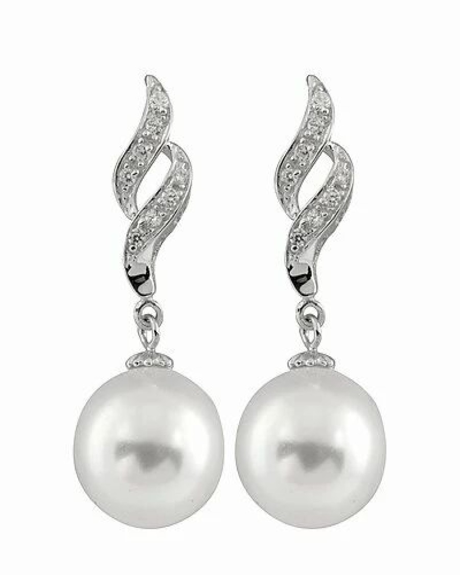 Earrings * | Splendid Pearls Rhodium Plated 10-11Mm Pearl Cz Earrings Women