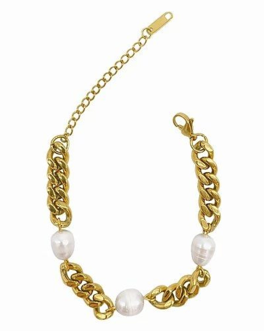 Bracelets * | Adornia 14K Plated 8Mm Pearl Curb Chain Bracelet Women