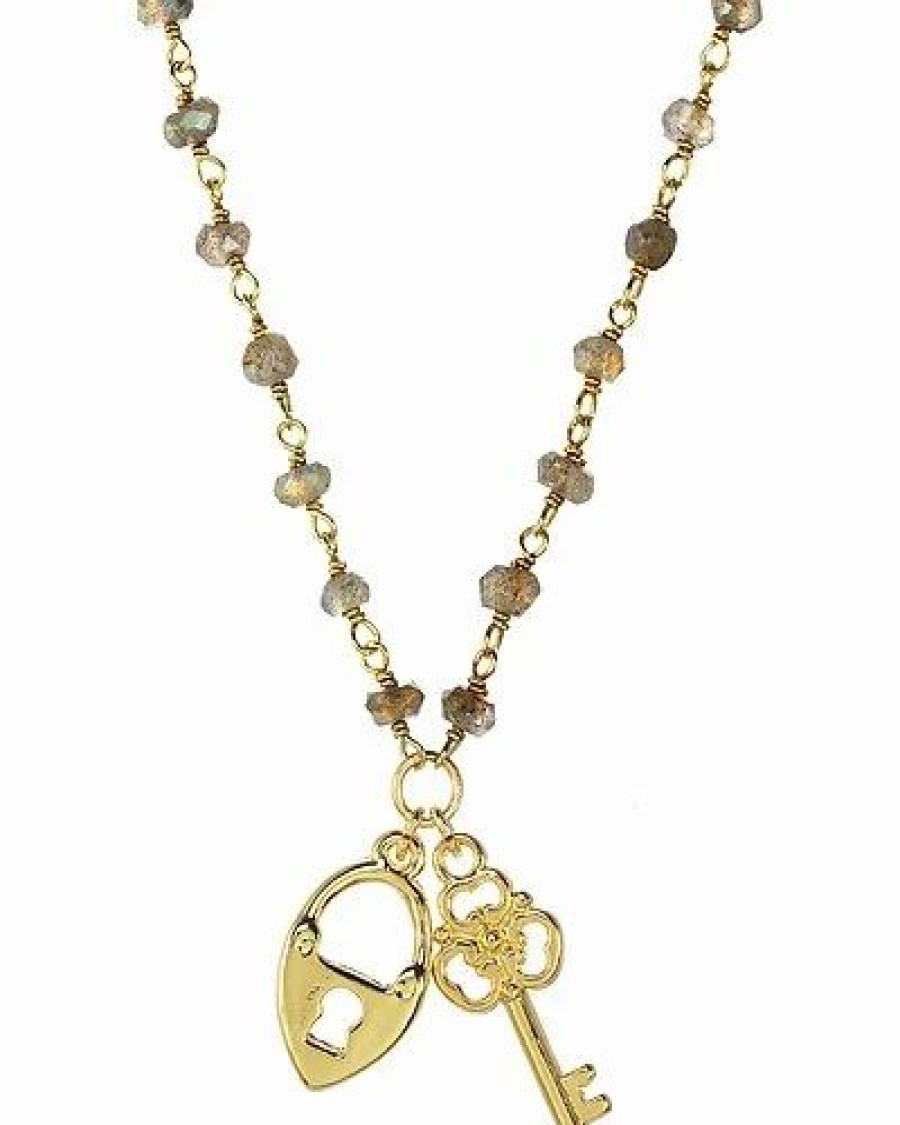 Necklaces * | Rachel Reinhardt 14K Over Silver Labradorite Lock & Key Necklace Women