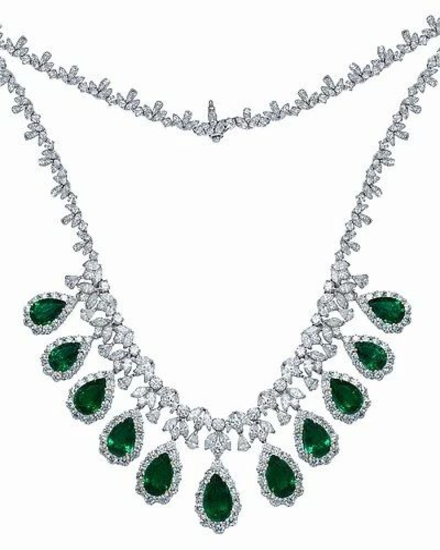 Necklaces * | Diana M. Fine Jewelry Platinum 66.91 Ct. Tw. Diamond & Emerald Necklace Women