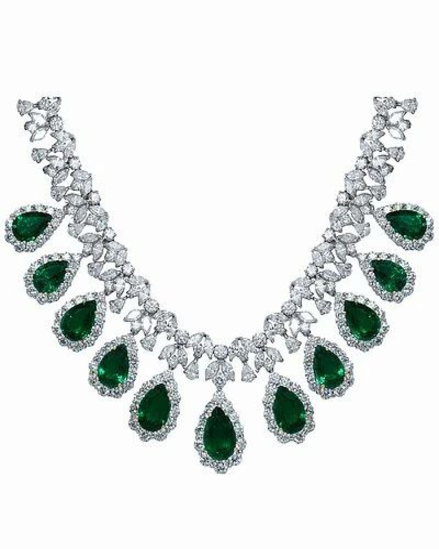 Necklaces * | Diana M. Fine Jewelry Platinum 66.91 Ct. Tw. Diamond & Emerald Necklace Women