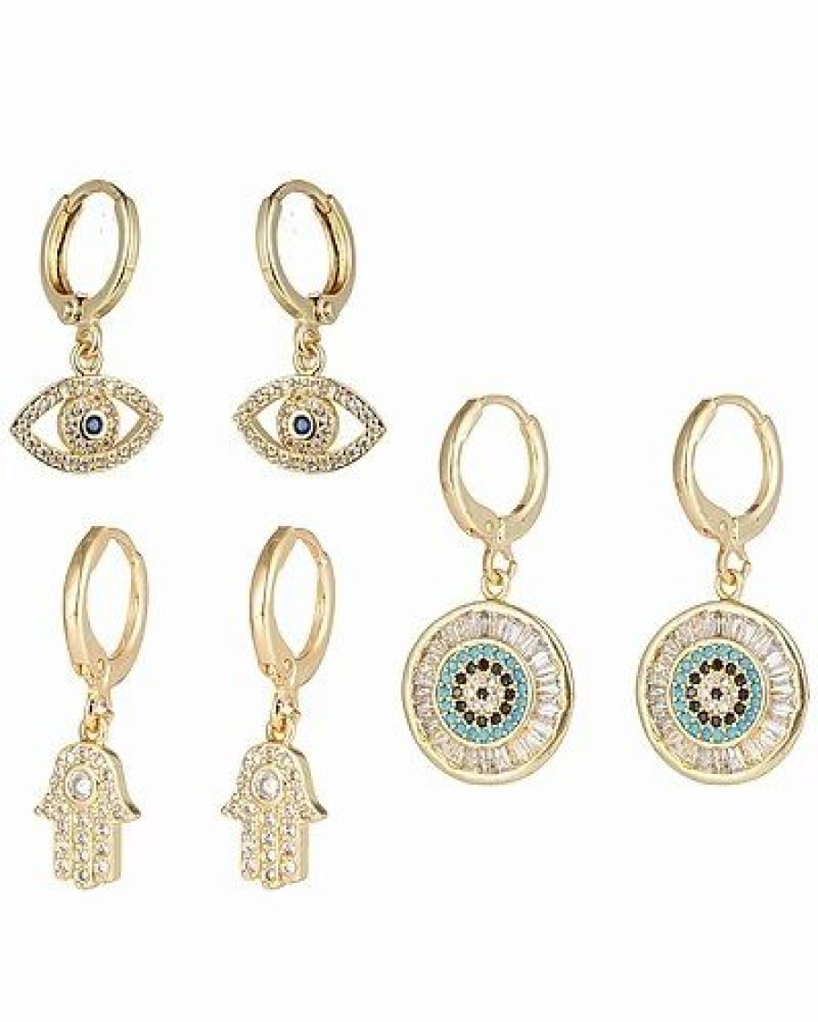 Earrings * | Eye Candy La Os Angeles Luxe Collection 18K Plated Cz Hamsa Huggie Earring Set Women