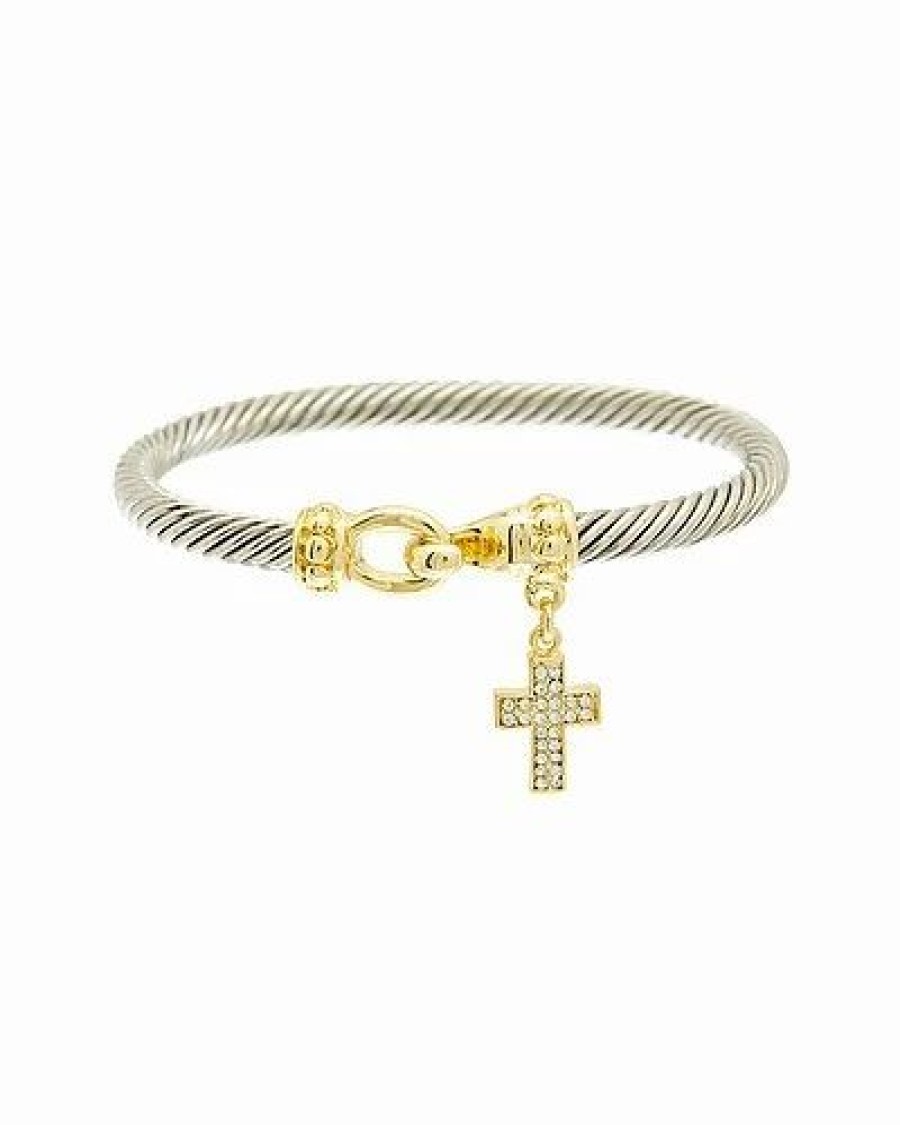 Bracelets * | Juvell 18K Two-Tone Plated Cz Twisted Cable Bangle Bracelet Women