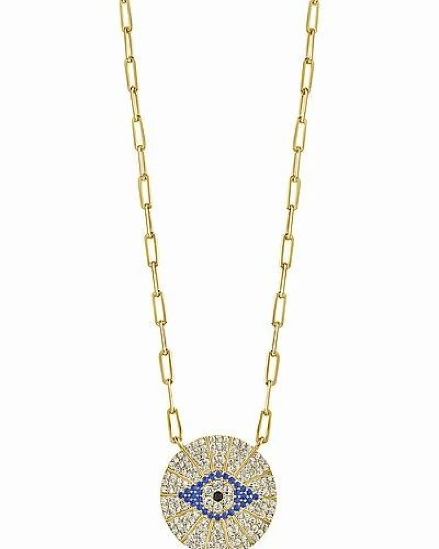 Necklaces * | Sterling Forever 14K Plated Cz Evil Eye Disc Pendant Necklace Women