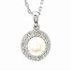 Necklaces * | Gemstones Diamond Select Cuts Silver Diamond 6-7Mm Pearl Necklace Women