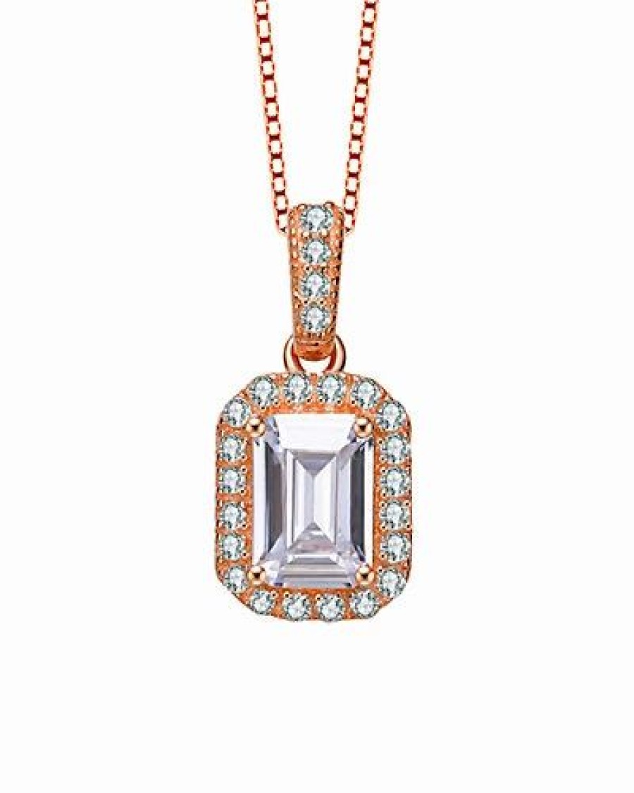 Necklaces * | Genevive 18K Rose Gold Vermeil Cz Necklace Women