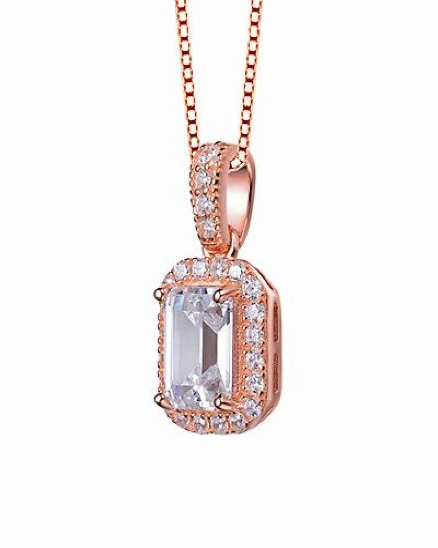 Necklaces * | Genevive 18K Rose Gold Vermeil Cz Necklace Women